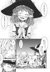  arm_warmers comic greyscale hat highres kirisame_marisa long_hair mizuhashi_parsee monochrome multiple_girls page_number pointy_ears scarf shirt short_hair short_sleeves sleeveless sleeveless_shirt touhou translated vest witch_hat yohane 