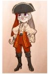  2016 anthro boots clothed clothing disney female footwear front_view fully_clothed fur grey_fur hands_on_hips hat high_heels hook judy_hopps lagomorph long_ears looking_up mammal mortic_ox pants pink_nose pirate purple_eyes rabbit shirt shoes sketch smile solo standing traditional_media_(artwork) white_fur zootopia 