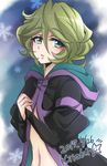  artist_name blonde_hair blue_eyes blush dated elfnein hair_between_eyes highres hood kiraki navel senki_zesshou_symphogear short_hair smile snowflakes solo 