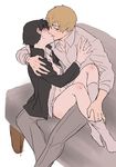  2boys bottomless couch kiss male_focus mob_psycho_100 multiple_boys sitting sitting_on_person student tamahyunhyun teacher undressing yaoi 