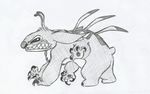  2014 4_arms 4_fingers alien angry antennae back_spines chest_tuft clenched_teeth dipstick_antennae disney experiment_(species) greyscale growling head_tuft kiki564 lilo_and_stitch looking_aside looking_at_viewer monochrome multi_arm multi_limb no_sclera notched_ear sharp_teeth side_view sketch small_tail solo squint stitch teeth traditional_media_(artwork) tuft 