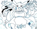  5_fingers big_breasts black_nose breasts clothing female fire mimikyu nintendo open_mouth overweight pikachu pok&eacute;mon pok&eacute;mon_(species) smile tongue undertale video_games walter_sache 