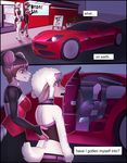  2017 anthro arh arh_(character) caprine car cellphone clothed clothing collar comic crossdressing dialogue english_text female footwear girly hi_res high_heels male mammal mouse phone rodent sheep shoes shorts sports_car text vehicle 
