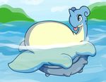  2015 ambiguous_gender belly big_belly eyelashes feral graphene hi_res lapras mammal marine nintendo outside overweight pok&eacute;mon pok&eacute;mon_(species) sky smile solo tongue tongue_out video_games water 