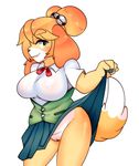  2017 absurd_res animal_crossing big_breasts biped blue_bottomwear blue_clothing blue_skirt breasts canine clothing digital_media_(artwork) dipstick_tail dog female front_view fur green_eyes grey_nose hair hi_res isabelle_(animal_crossing) long_hair looking_at_viewer mammal multicolored_fur multicolored_tail nintendo orange_hair portrait pussy raikissu shih_tzu shirt simple_background skirt smile standing tan_fur tan_tail three-quarter_portrait two_tone_fur two_tone_tail video_games white_background white_clothing white_fur white_shirt white_tail white_topwear 