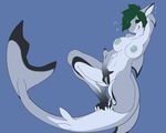  anthro areola breasts bubble clitoris dorsal_fin female fin fish gin_(extremedash) green_eyes green_hair hair hand_behind_head inviting kami-chan marine navel nipples nude pussy seductive shark short_hair simple_background solo spread_legs spreading tongue tongue_out underwater water 
