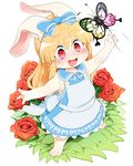  ambiguous_gender anthro arthropod blush butterfly clothed clothing cub cute dagasi dress duo female female_focus flower happy insect lagomorph mammal open_mouth plant rabbit rose smile solo_focus young 