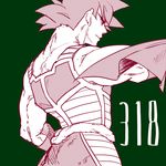  armor back_turned bandana bardock dragon_ball fukuko_fuku green_background looking_away male_focus number serious short_hair simple_background solo spiked_hair tail 
