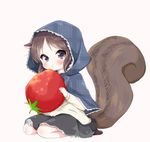  animal_ears bangs black_eyes black_skirt blue_capelet brown_hair capelet commentary_request eyebrows_visible_through_hair food frilled_skirt frills fruit full_body holding holding_food holding_fruit hood hood_up hooded_capelet idolmaster idolmaster_cinderella_girls large_tail long_sleeves looking_at_viewer oversized_object plaid_capelet pleated_skirt pout purple_footwear seiza shirt shoes simple_background sitting skirt solo squirrel_ears squirrel_girl squirrel_tail strawberry tachibana_arisu tail tears unmoving_pattern white_background white_shirt yumeno_(rubbercup) 