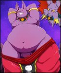  anthro balls beerus belly big_balls big_belly blush champa claws clothed clothing deep_navel dragon_ball dragon_ball_super feline male male/male mammal navel nipples obese overweight penis soulman1 teasing 