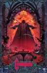  armor axe bat bridge candle candlestand cape castlevania copyright_name dracula epic glowing glowing_eyes gothic highres kilian_eng logo medusa_head monster multiple_boys official_art red_eyes shaded_face simon_belmondo skeleton stained_glass stairs whip wings 