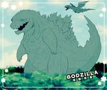  blue_eyes cloud cute duo english_text godzilla godzilla_(series) japanese_text kaiju not_furry platinum red_eyes servum size_difference sky text toho tree wings 