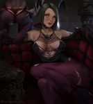  2girls ass breasts butt_crack cleavage demon demon_girl demoness green_hair lilith_aensland monster monster_girl morrigan_aensland multiple_girls pantyhose revealing_clothes see-through sheer succubus teemu_rasinkangas torn_clothes vampire_(game) wings 