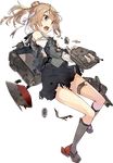  belt bra brown_eyes brown_hair double_bun dress full_body headband kantai_collection kneehighs konishi_(koconatu) long_sleeves machinery michishio_(kantai_collection) official_art panties pinafore_dress remodel_(kantai_collection) rigging school_uniform searchlight short_twintails solo torn_clothes torpedo transparent_background turret twintails underwear white_bra white_panties 