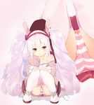  absurdly_long_hair analog_kenshi_(moto) animal_ears azur_lane bangs bunny_ears cameltoe chestnut_mouth crotch hairband jacket laffey_(azur_lane) long_hair looking_at_viewer miniskirt multiple_views off_shoulder panties pink_background pink_hair pink_panties pleated_skirt red_eyes red_hairband red_skirt skirt squatting strap_slip striped striped_panties thighhighs twintails underwear very_long_hair white_legwear 