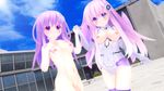  2girls blush breasts_outside choujigen_game_neptune dual_persona multiple_girls nepgear neptune_(series) nipples nude purple_eyes purple_hair pussy thighhighs 