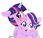  &lt;3 2017 aosion blue_eyes blush cute duo equine eyelashes feathered_wings feathers female friendship_is_magic hair happy horn hug looking_at_viewer love mammal multicolored_hair my_little_pony open_mouth purple_eyes simple_background smile starlight_glimmer_(mlp) twilight_sparkle_(mlp) two_tone_hair unicorn white_background winged_unicorn wings 