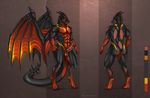  2016 abs anthro balls black_claws black_scales claws dragon eliana-asato front_view glowing horn invalid_tag male model_sheet muscular nude orange_eyes orange_scales penis scales wings 
