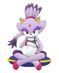  blaze_the_cat cat eyelashes feline female forehead_gem fur looking_at_viewer mammal multicolored_skin multicolored_tail pillow pregnant purple_eyeshadow purple_fur smile sonic_(series) yellow_eyes 