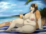  2019 5_fingers anthro areola beach belly big_belly biped breasts canid canine canis deep_navel digital_media_(artwork) dizzyknight domestic_dog eyebrows feet female fur hair hi_res humanoid_hands mammal navel nipples nude overweight overweight_female pubes seaside shiba_inu slightly_chubby solo thick_thighs toes voluptuous wide_hips 