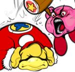  2015 angry avian bird dedede digital_media_(artwork) duo hammer hat hat_over_eyes kirby kirby_(series) lips modeseven nintendo open_mouth penguin pink_skin red_eyes simple_background teeth tongue tools vein video_games white_background 