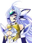  ahoge android blue_hair breasts commentary_request elbow_gloves gloves highres himo kos-mos kos-mos_ver._4 large_breasts long_hair red_eyes solo very_long_hair xenosaga xenosaga_episode_iii 