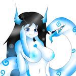  &lt;3 black_hair blue_eyes blush breasts cetacean erzabloodred female hair horn kuro_(erzabloodred) mammal marine monster navel open_mouth orca solo tail_mouth whale 