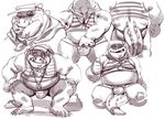  2017 animal_genitalia anthro belly big_belly black_and_white blush cloaca clothing crocodile crocodilian genital_slit kemono makara male monochrome overweight reptile scalie slit smile solo speedo swimsuit taoren_(artist) tokyo_afterschool_summoners underwear visor_cap whistle 