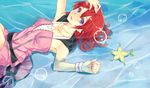  artist_request bangs belt blue_eyes breasts bubble collarbone dress hair_between_eyes jewelry kairi_(kingdom_hearts) kingdom_hearts kingdom_hearts_ii lying medium_breasts necklace on_back open_mouth partially_submerged pink_dress red_hair short_hair solo water zipper zipper_pull_tab 