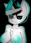  amazing areola black_hair black_sclera breasts chest_tuft equine erzabloodred eye_patch eyewear female fur hair horn horse mammal pony smoke solo teal_hair tuft white_fur 