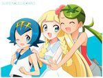  :d ;d blonde_hair blue_eyes blue_hair blue_sailor_collar braid breasts character_name closed_eyes dark_skin dress flower green_eyes green_hair hair_flower hair_ornament hairband koudzuki_(reshika213) lillie_(pokemon) long_hair looking_at_viewer mao_(pokemon) multiple_girls one_eye_closed open_mouth pokemon pokemon_(game) pokemon_sm sailor_collar short_hair small_breasts smile suiren_(pokemon) swimsuit swimsuit_under_clothes trial_captain twintails white_dress yellow_hairband 