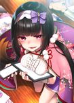  black_hair blush breasts cellphone fate/grand_order fate_(series) hairband ipad koruri large_breasts long_hair looking_at_viewer open_mouth osakabe-hime_(fate/grand_order) phone smartphone tablet_pc thick_thighs thighs twintails 