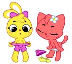  anthro blush bow cat clothing cub exposing feline female flat_chested fur hair kate lagomorph mammal mimi overalls panties panties_down pink_fur playkids rabbit underwear undressing yellow_fur young 