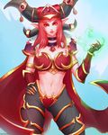  1girl alexstrasza breasts horns large_breasts midriff navel red_hair solo 