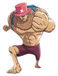  anthro backpack big_muscles brown_fur cervine clothed clothing fur hat horn male mammal muscular muscular_male one_piece reindeer shorts solo tony_tony_chopper 