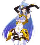  ahoge android blue_hair breasts commentary_request elbow_gloves gloves highres himo kos-mos kos-mos_ver._4 large_breasts long_hair red_eyes solo very_long_hair xenosaga xenosaga_episode_iii 