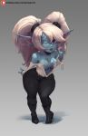  breasts cleavage clothed clothing cutesexyrobutts humanoid league_of_legends mammal not_furry pigtails poppy_(lol) purple_eyes riot_games short_stack thick_thighs video_games yordle 