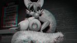  2017 3d_(artwork) anaglyph annonguy anthro big_breasts blue_eyes breasts bubble_gum canine crossgender digital_media_(artwork) english_text eyelashes female fox fur hair hi_res looking_at_viewer makeup mammal miles_prower multi_tail nipple_piercing nipples nude piercing solo sonic_(series) stereogram text video_games white_fur wolvalix 