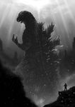  bubbles diver giant_monster godzilla godzilla_(series) kaijuu monochrome monster ocean oxygen_destroyer suttoko toho_(film_company) 