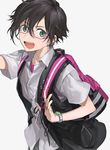  :d akira_hou backpack bad_id bad_twitter_id bag black_hair ear_piercing glasses green_eyes idolmaster idolmaster_side-m iseya_shiki male_focus open_mouth piercing semi-rimless_eyewear smile solo white_background 