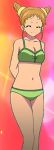  ^_^ aikatsu! arisugawa_otome arms_behind_back artist_request bare_shoulders bikini closed_mouth collarbone drill_hair foreshortening green_bikini green_swimsuit legs looking_at_viewer navel solo swimsuits two_side_up 