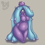  anthro anthrofied barefoot belly big_breasts biped blue_eyes blue_hair breasts cute_fangs featureless_legs featureless_limbs female hair hi_res looking_at_viewer mareanie marine nintendo nipples nude overweight overweight_female pok&eacute;mon pok&eacute;mon_(species) posexe purple_skin pussy simple_background slightly_chubby smile solo spikes standing starfish thick_thighs video_games voluptuous watermark wide_hips yellow_sclera 
