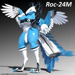  3d_(artwork) anthro avian blue_skin cyber_bird dickgirl digital_media_(artwork) feathers idsaybucketsofart intersex latex_skin machine robot roc-24m wings 