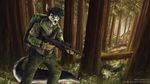  anthro bagpack battlefront blue_eyes canine clothed clothing digital_media_(artwork) endor eyewear forest fox fur glasses gun male mammal military ranged_weapon rebel rifle sevenarms soldier star_wars tree uniform weapon wolf 