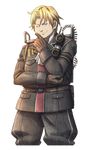  alfons_auclair blonde_hair blue_eyes fat fat_man gloves male_focus military military_uniform official_art one_eye_closed phone senjou_no_valkyria senjou_no_valkyria_3 solo transparent_background uniform 