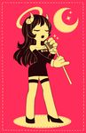  1girl alice_(bendy_and_the_ink_machine) bendy_and_the_ink_machine black_hair breasts gloves halo high_heels horns legs singing thighhighs 