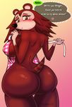  2017 allannocte animal_crossing anthro apron blush breasts brown_fur butt clothing english_text eyelashes female fur gradient hedgehog looking_at_viewer mammal nintendo porcupine rodent sable_able shy simple_background slightly_chubby smiles text video_games 
