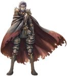  armor armored_boots beard boots cape dahau facial_hair full_body fur_trim gloves looking_at_viewer male_focus official_art purple_eyes purple_hair senjou_no_valkyria senjou_no_valkyria_3 solo transparent_background 