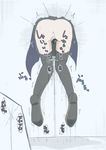  1girl anus artist_request ass black_legwear black_skirt blue_background blue_jacket brown_footwear censored close-up from_behind hanging have_to_pee helpless jacket kantai_collection knees_together_feet_apart lower_body novelty_censor panties panty_pull peeing peeing_self pleated_skirt puddle pussy satsuki_(kantai_collection) school_uniform shoes simple_background skirt solo speech_bubble stuck stuck_in_wall text thighhighs translation_request trembling underwear uniform upskirt wet wet_clothes wet_panties white_panties 