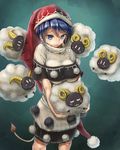  :3 animal bare_arms blue_eyes blue_hair breasts commentary_request doremy_sweet dress green_background haruno_(kuromitugozen) hat highres holding holding_animal large_breasts lips looking_at_viewer nightcap parted_lips pom_pom_(clothes) red_hat ribbed_sweater sheep short_hair solo standing sweater sweater_dress tail tapir_tail touhou turtleneck turtleneck_sweater white_sweater 